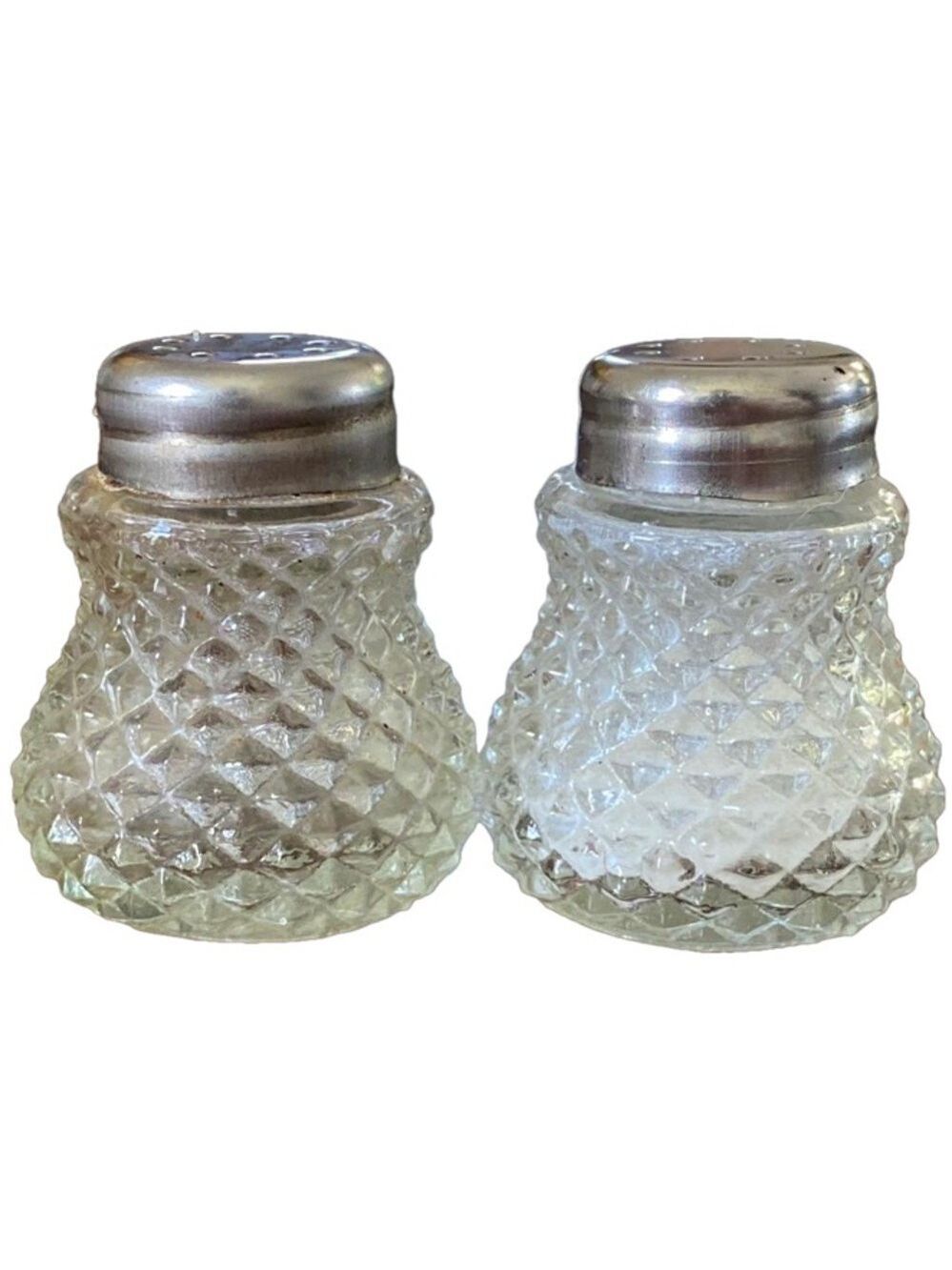 CHJ Glass Salt and Pepper Shakers Diamond Cut 1.5” Tall